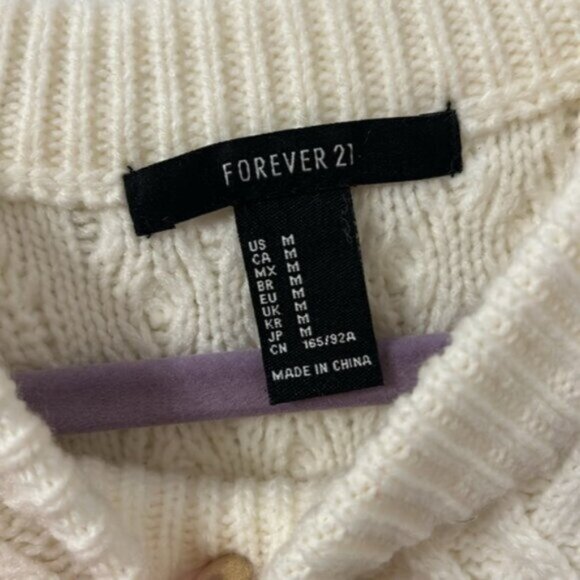 Forever 21 White Cream Cable Knit Long Sweater Size Medium - Picture 2 of 3